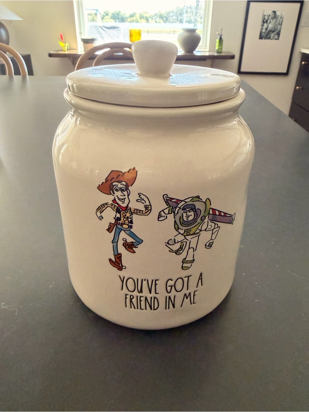Rae Dunn - Disneys Toy Story woody and buzz “you’ve got a friend in me” canister